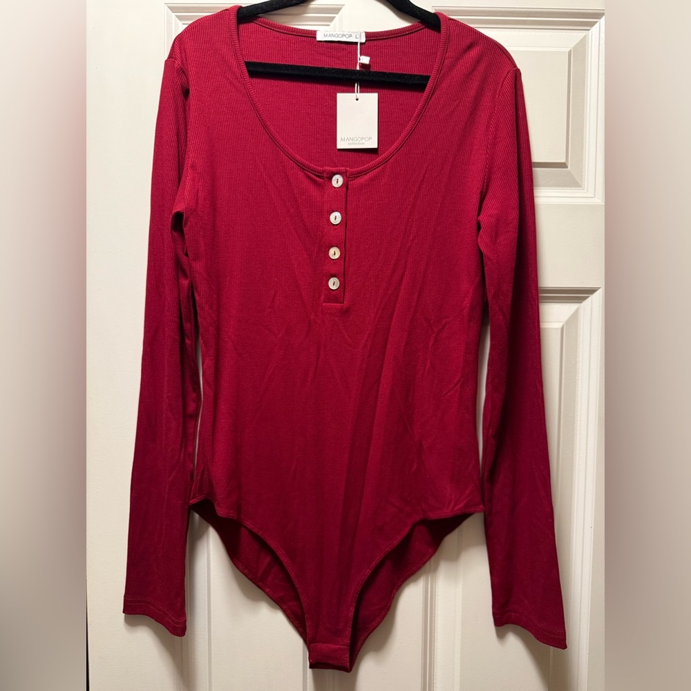 Henley Shirt, scoop, neck button down ribbed bodysuit